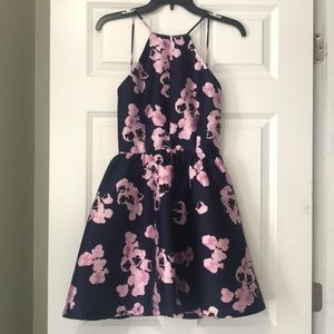 Navy and Purple Floral Mini Dress